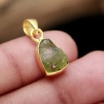 Natural Peridot Rough Gemstone Charm Pendant 14K Gold Healing Jewelry Boho Gift