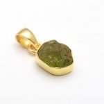 Natural Peridot Raw Gemstone Minimalist Pendant 14K Gold Charm Jewelry For Him
