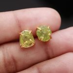 Natural Green Peridot Rough Stone Stud Earrings 14k Gold Boho Jewelry For Mom