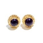 Natural Amethyst Round Shape Unique Stud Earrings 14k Gold Engagement Jewelry