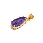 Natural Charoite Pear Shape Handmade Pendant 14K Gold Cabochon Jewelry For Wife
