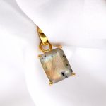 Natural Flashy Labradorite Rectangle Shape Pendant 14K Gold Jewelry Gift For Men