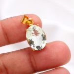 Natural Green Amethyst Oval Handmade Pendant 14K Gold Wedding Jewelry For Men