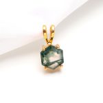 Natural Moss Agate Hexagon Handmade Pendant 14K Gold Jewelry For Lover