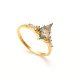 Natural Moss Agate Kite Shape Healing Ring 14K Gold Wedding Jewelry For Her