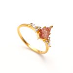 Natural Red Strawberry Quartz Kite Statement Ring 14K Gold Wedding Jewelry For Her