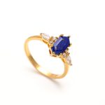 Natural Lapis Lazuli Elongated Hexagon Elegant Ring 14K Gold Jewelry For Wife