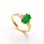 Natural Green Onyx Octagon Bohemian Ring 14K Gold Wedding Jewelry For Her