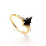 Natural Black Onyx Kite Vintage Ring 14K Gold Wedding Jewelry For Women