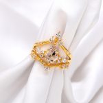 Natural Black Dot Quartz Kite Shape Crown Designer Ring For Her 14k Gold Wedding Jewelry