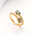 Natural Moss Agate Octagon Shape Designer Ring 14k Gold Vintage Jewelry For Wife