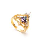 Natural Rainbow Fluorite Kite Shape Wedding Ring 14k Gold Engagement Jewelry For Bride