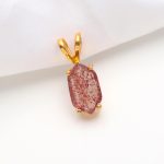 Natural Strawberry Quartz Hexagon Shape Pendant 14K Gold Minimalist Jewelry
