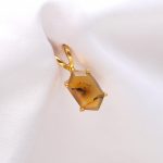 Natural Montana Agate Elongated Hexagon Minimalist Pendant 14K Gold Fine Jewelry