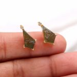 Natural Rough Moldavite Kite Shape Statement Stud Earrings 14k Gold Jewelry Propose Gift