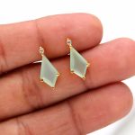 Natural Aqua Chalcedony Kite Shape Stud Earrings 14k Gold Vintage Jewelry For Sister