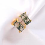 Natural Moss Agate Rectangle Shape Stud Earrings 14k Gold Wedding Jewelry Boho Gifts