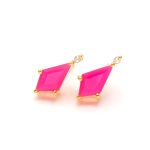 Natural Hot Pink Chalcedony Kite Shape 14k Gold Stud Earrings Jewelry For Women