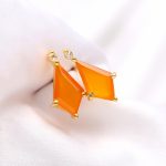Natural Orange Chalcedony Kite Shape Healing Stud Earrings 14k Gold Jewelry For Her