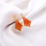 Natural Sunstone Kite Shape Elegant Stud Earrings 14k Gold Unique Jewelry Gift For Him