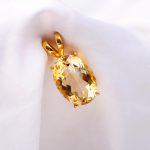 Natural Citrine Quartz Oval Shape Elegant Pendant 14K Gold Wedding Jewelry For Men