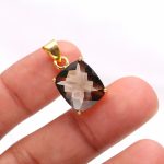 Natural  Smoky Quartz Cushion Shape Pendant 14K Gold Engagement Jewelry For Him