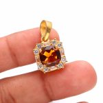 Natural Madeira Citrine Cushion Shape Necklace 14K Gold Wedding Jewelry Engagement Gift