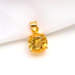 Natural Citrine Round Shape Pendant 14K Gold Vintage Jewelry Wedding Gift For Brides