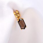 Natural Smoky Quartz Elongated Hexagon Pendant 14K Gold Boho Jewelry Birthday Gift