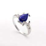 Natural Lapis Lazuli Pear Shape Leaf Engagement Ring 925 Sterling Silver Wedding Jewelry
