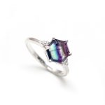 Natural Rainbow Fluorite Hexagon Shape Ring 925 Sterling Silver Jewelry Birthday gift
