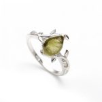 Natural Rough Moldavite Pear Shape Leaf Ring 925 Sterling Silver Designer Jewelry