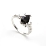 Natural Black Onyx Pear Shape Leaf Wedding Ring 925 Sterling Silver Jewelry For Love