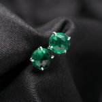 Green Emerald Round Engagement Stud Earrings 925 Sterling Silver Wedding Jewelry For Her