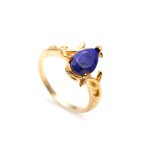 Natural Lapis Lazuli Pear Leaf Ring Ring 14K Gold Unique Jewelry Engagement Gift
