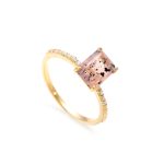 Natural Pink Dot Quartz Octagon Engagement Ring 14K Gold Bohemian Jewelry For Her