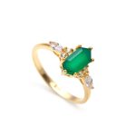 Natural Green Onyx Elongated Hexagon Ring 14K Gold Vintage Jewelry Gift For Wife