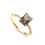 Natural Black Rutile Octagon Shape Unique Ring 14K Gold Boho Jewelry For Sister