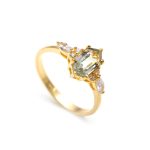 Natural Green Amethyst Hexagon Beautiful Ring 14K Gold Elegant Jewelry For Women