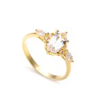 Natural White Crystal Elongated Hexagon Cut Engagement Ring 14K Gold Jewelry Birthday Gift