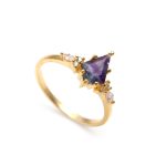 Natural Rainbow Fluorite Kite Shape Vintage Ring For Love 14K Gold Handmade Jewelry Birthday Gifts