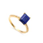 Natural Blue Lapis Lazuli Octagon Wedding Ring 14K Gold Designer Jewelry Engagement Gift