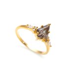 Natural Black Rutile Quartz Kite Shape Statement Ring 14K Gold Unique Jewelry Birthday Gift