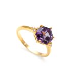 Alexandrite Hexagon Shape Vintage Ring 14K Gold Handmade Jewelry For Engagement Gift