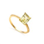 Natural Lemon Quartz Octagon Shape Engagement Ring 14K Gold Beautiful Jewelry For Wedding
