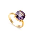 Purple Alexandrite Octagon Shape Bohemian Men's Ring 14K Gold Healing Jewelry For Him