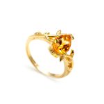 100% Natural Citrine Quartz Pear Shape Ring 14K Gold Vintage Jewelry Halloween Gift