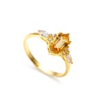 Natural Citrine Elongated Hexagon Shape Ring 14K Gold Unique Jewelry Birthday gift