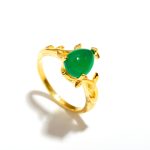Natural Green Onyx Pear Shape Leaf Ring 14K Gold Cabochon Jewelry Birthday Gift