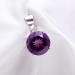 Natural Amethyst Round Shape Handmade Pendant 925 Sterling Silver Birthday Gift